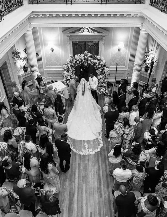 looking down into the wedding hall at Hedsor House